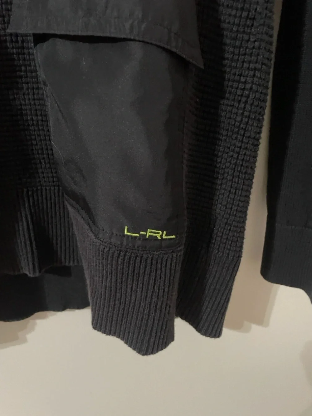 Lauren Active Ralph Lauren Mixed Media Knit Quarter-Zip Sweater - Black/Neon - M